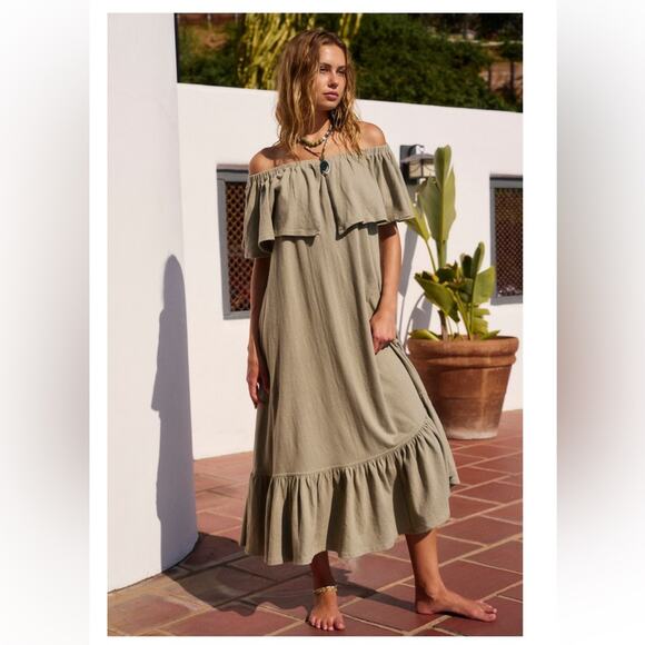 FREE PEOPLE Women's Off The Shoulder Midi With Back Cut Out Ruffle Hem Size XS - Picture 5 of 11